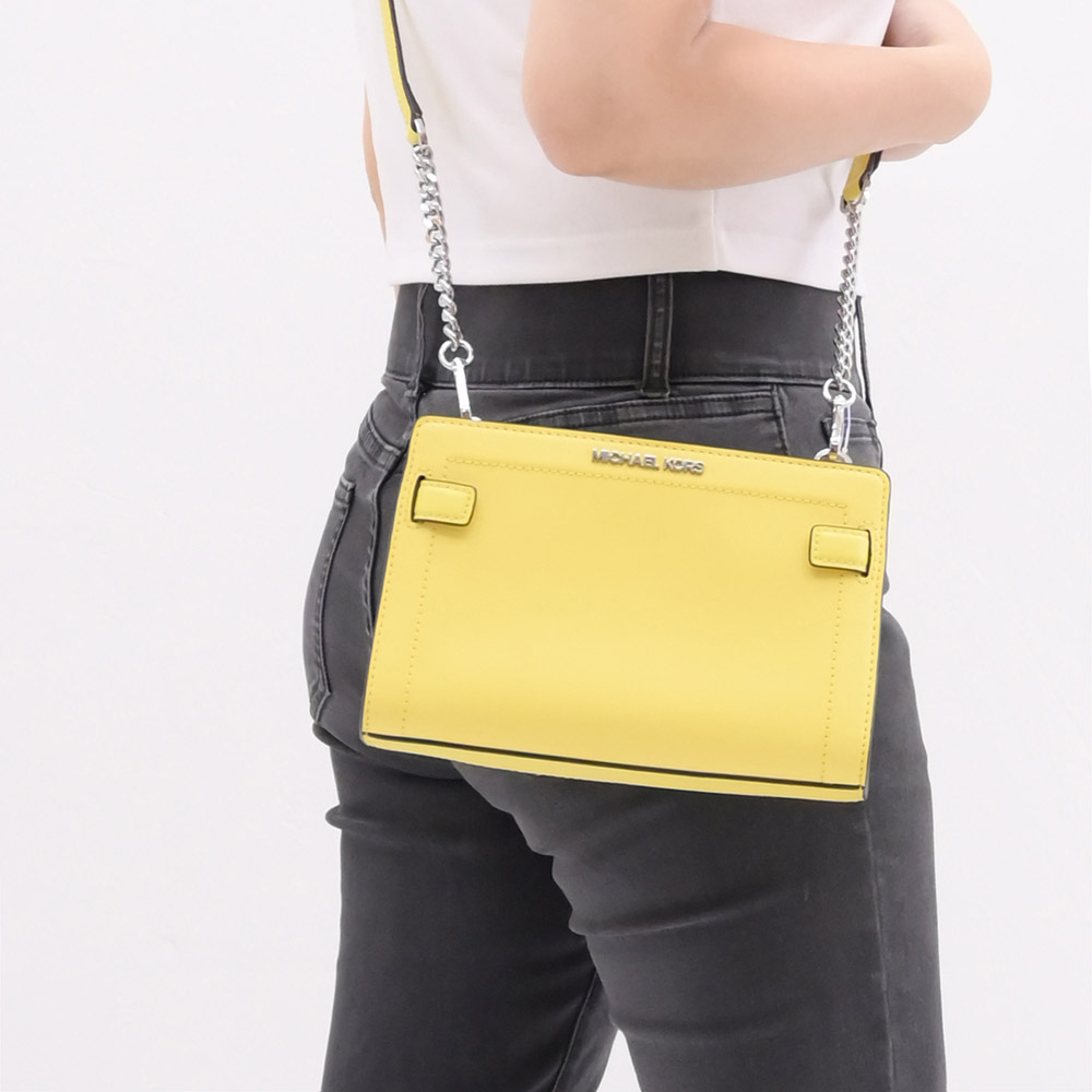 Michael Kors RAYNE 防刮皮革風琴肩斜鍊包.太陽黃