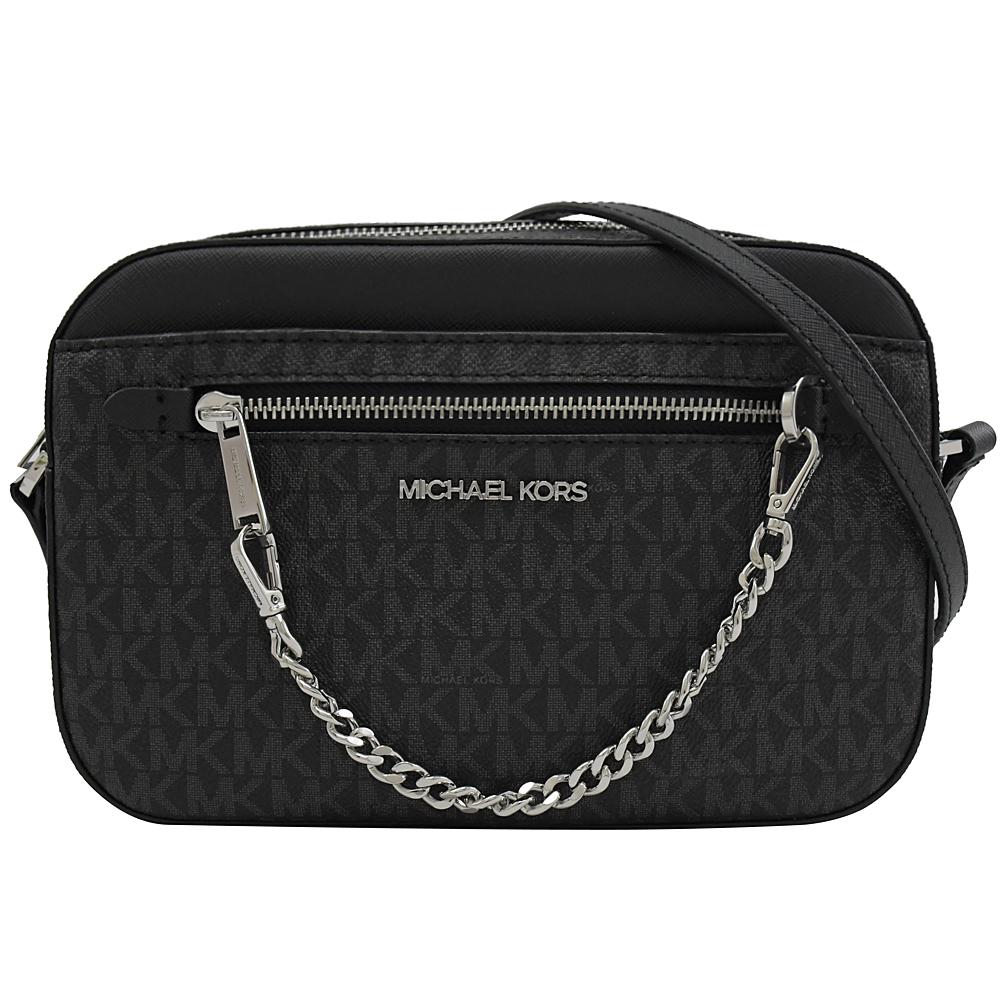 Michael Kors JET SET ITEM 滿版MK拼接斜背方包.黑灰