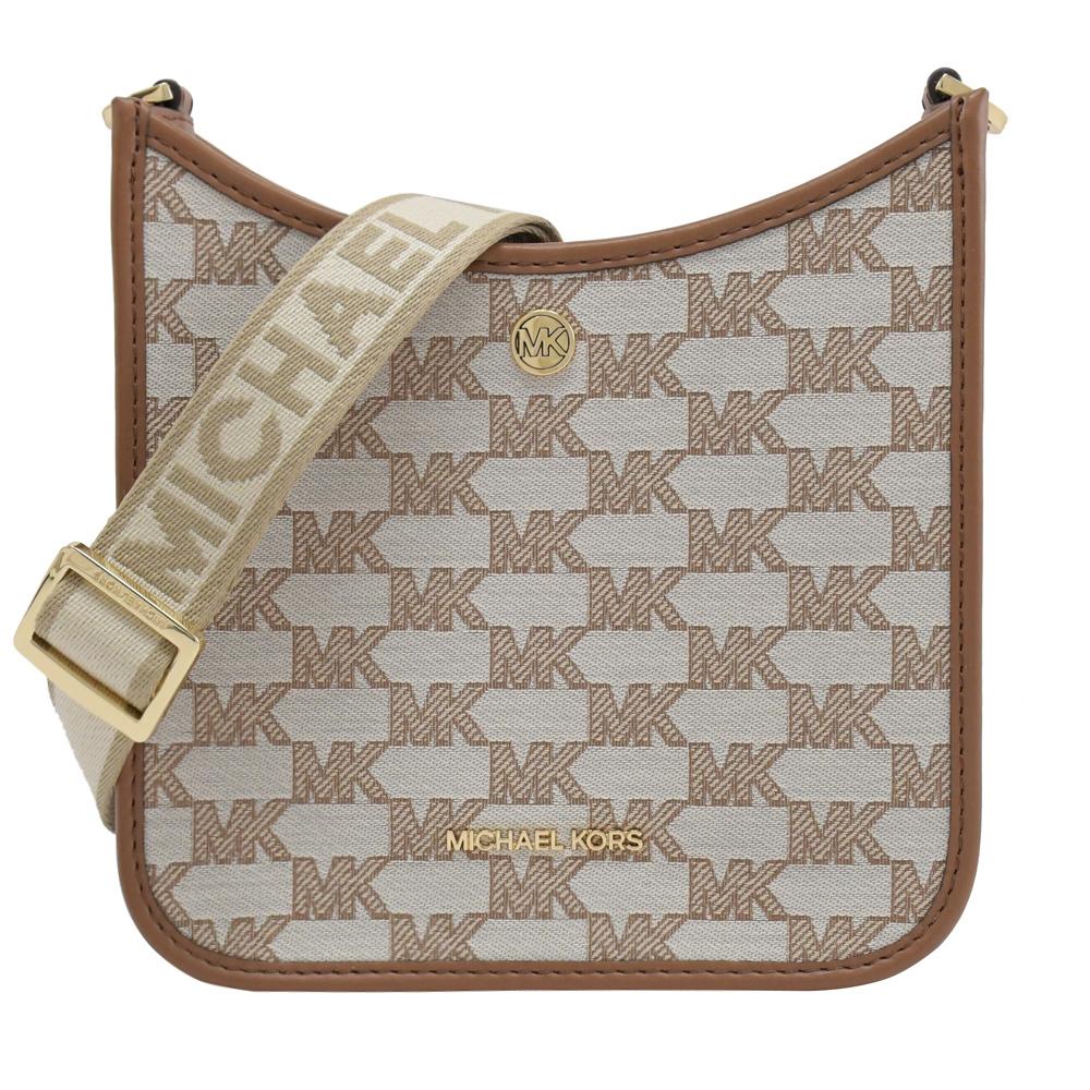 Michael Kors BRILEY MK織布印花斜背包.咖邊
