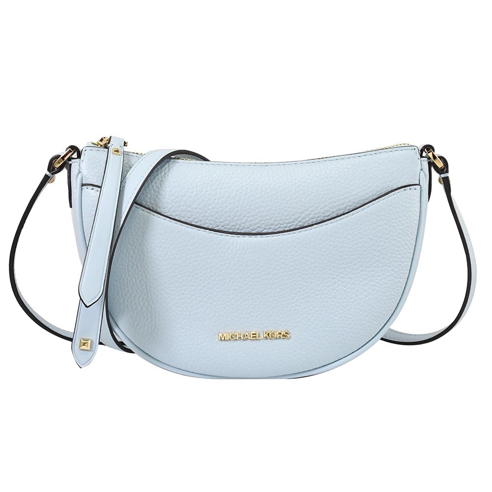 Michael Kors DOVER 經典荔枝皮革斜背半月包.淺藍