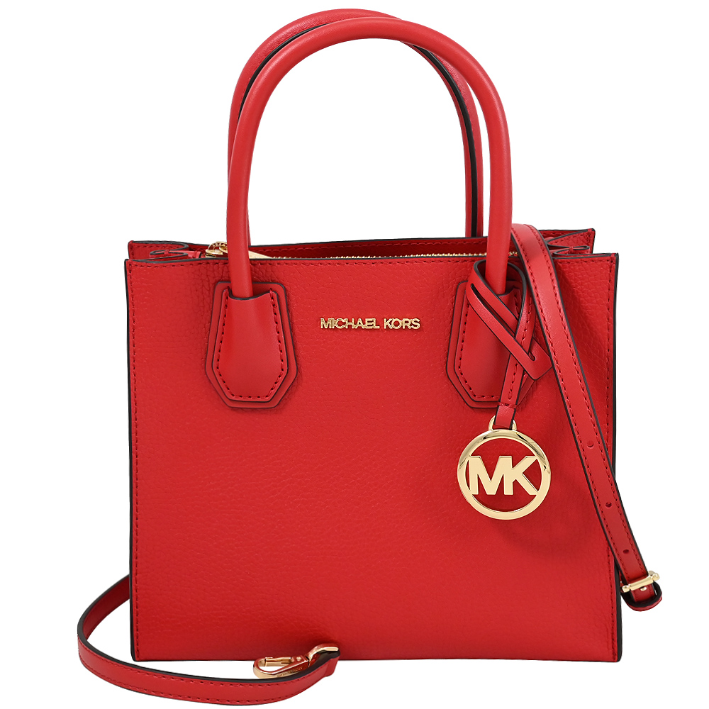 Michael Kors MERCER 素面荔枝紋手提兩用包.紅