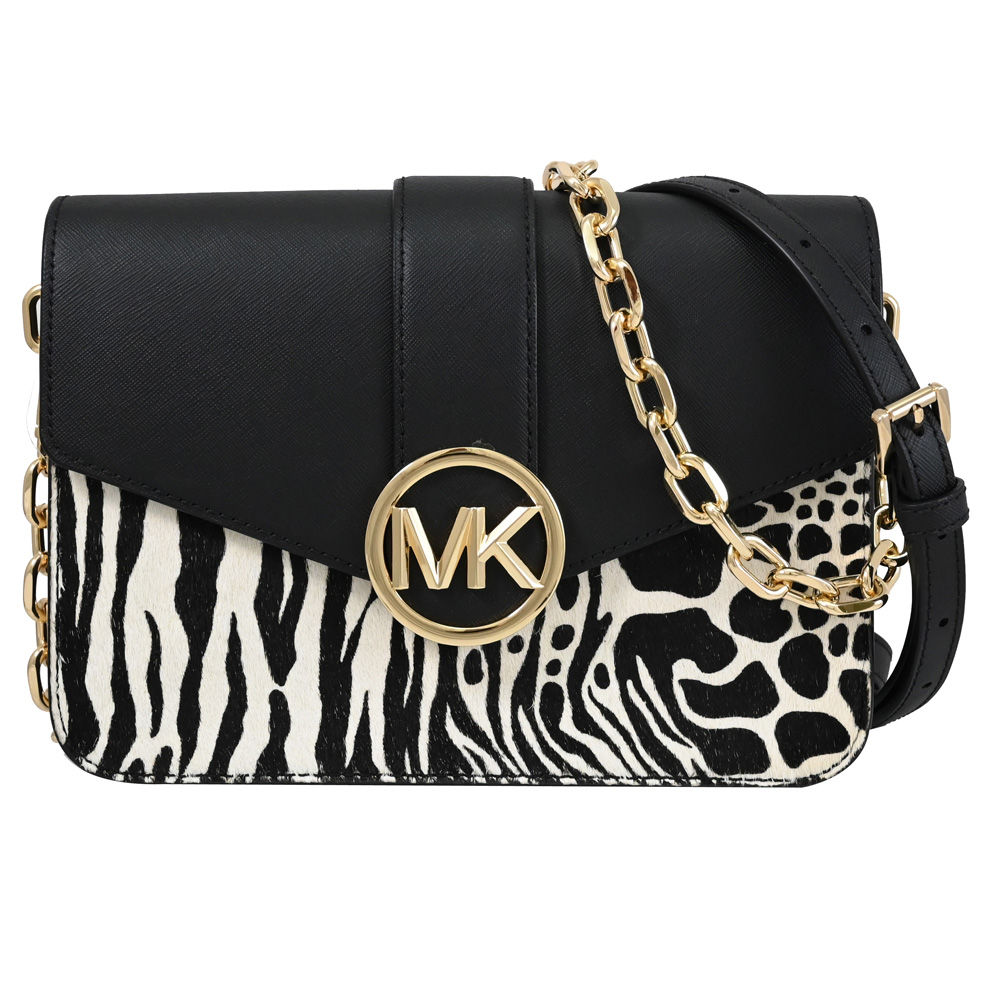Michael Kors CARMEN 動物紋翻蓋鍊帶兩用包.黑