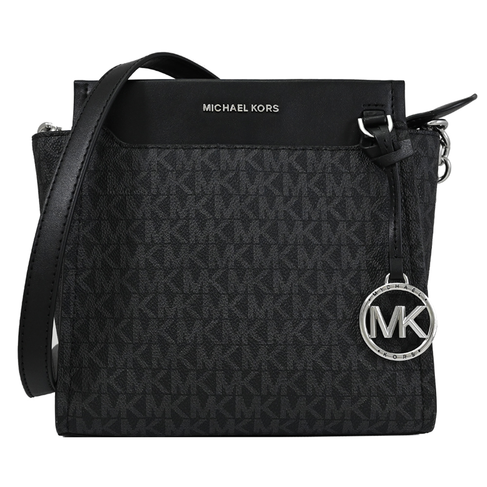 Michael Kors GRAHAM 浮雕LOGO印花斜背包.黑灰