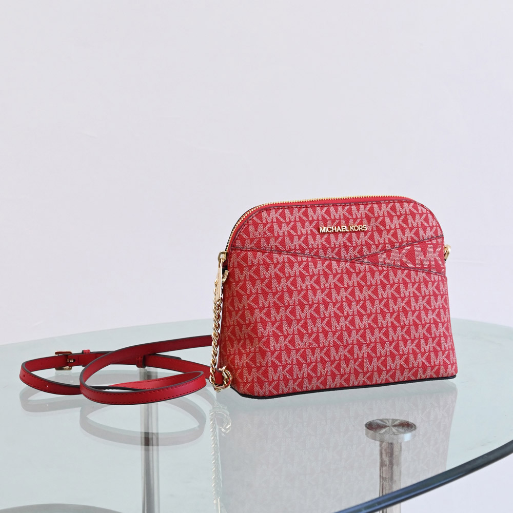 Michael Kors JET SET TRAVEL 經典印花金鍊貝殼包.紅