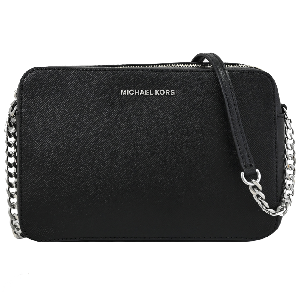 Michael Kors JET SET 荔枝紋經典鍊條斜背方包.黑銀