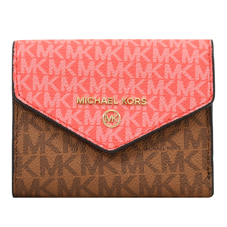 Michael Kors Jet Set Charm 印花三折零錢短夾.粉/咖