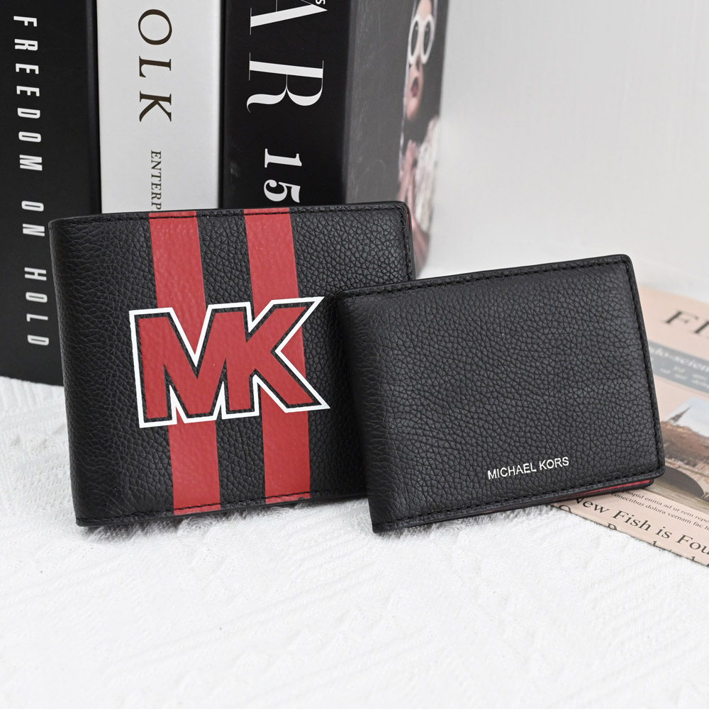 Michael Kors COOPER MK LOGO印花附活動夾多卡短夾.黑【全新福利品】