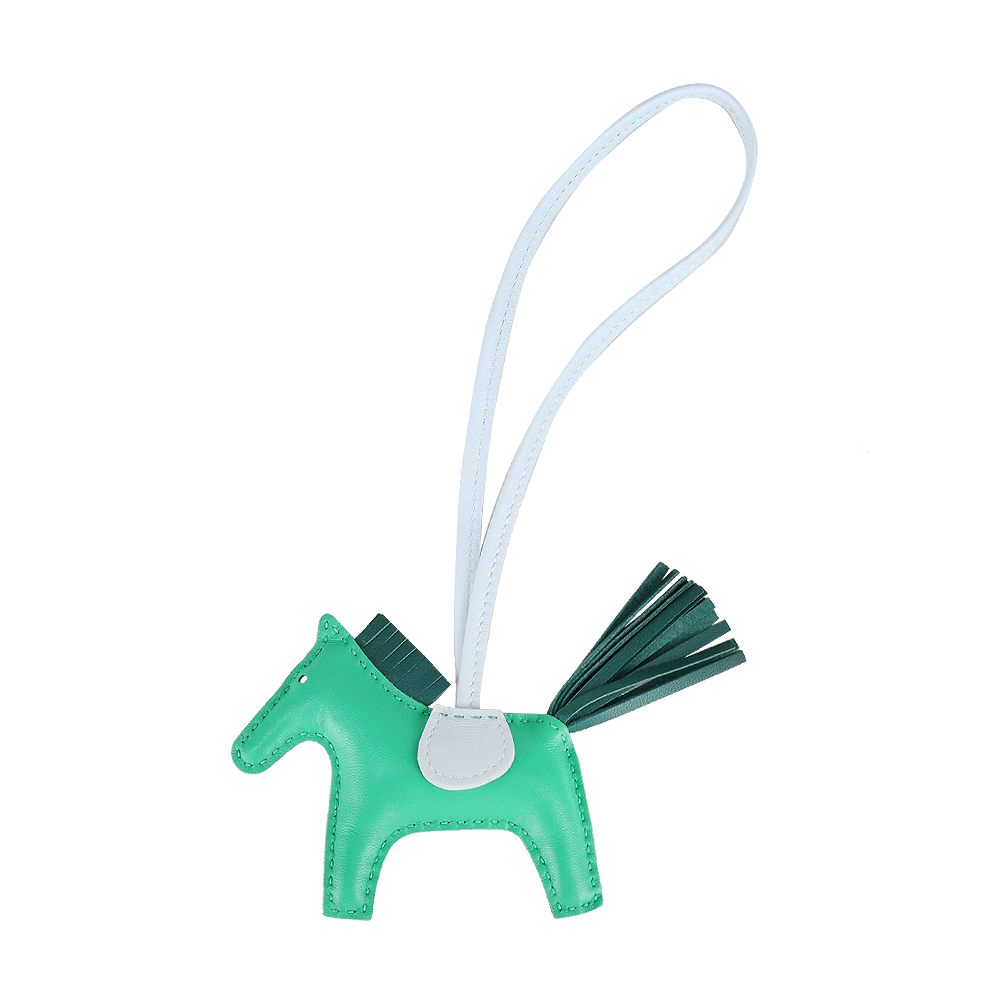 HERMES 愛馬仕 小羊皮手工馬兒吊飾(小/綠X淡藍)