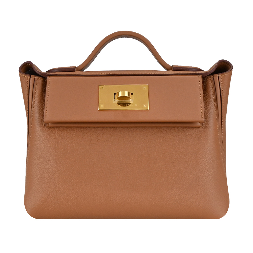 HERMES 愛馬仕 24/24 21CM Evercolor&Swift 牛皮手提/斜背包(Z刻/AI 金棕/金釦)