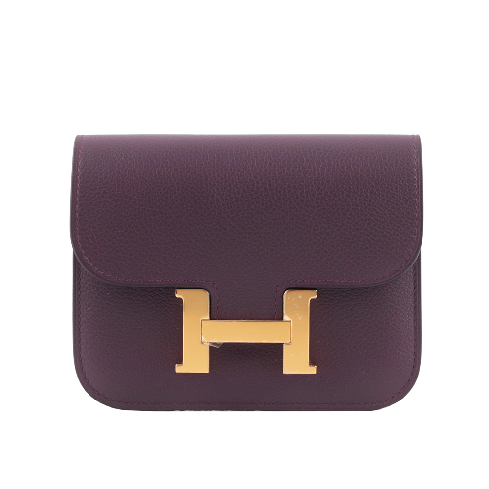 HERMES 愛馬仕 Constance Slim Evercolor 皮金釦短夾(黑醋栗/皇家藍) H082501CCAJ