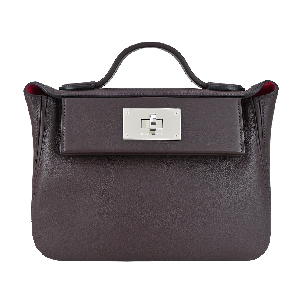 HERMES 愛馬仕 24/24 21cm Evercolor&Swift 牛皮手提/斜背包(Z刻/紅棕/銀釦)