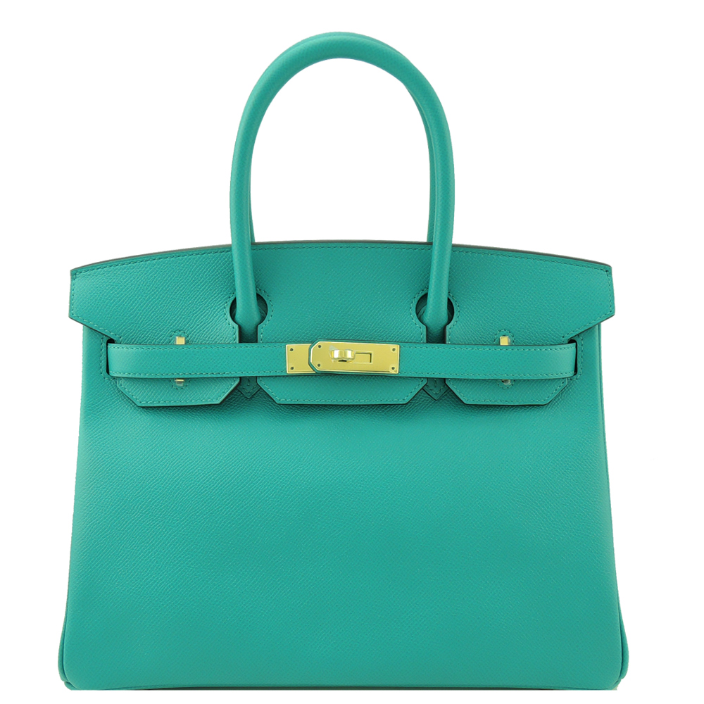 HERMES 愛馬仕 BIRKIN 30CM Epsom 牛皮柏金包(X刻/孔雀藍/金釦)