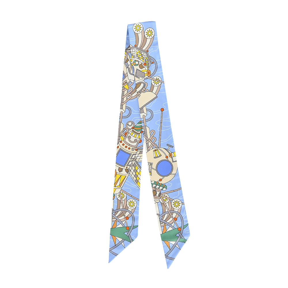 HERMES 愛馬仕 Odyssey未來世界 Twilly絲巾(米/天空藍/艷黃)