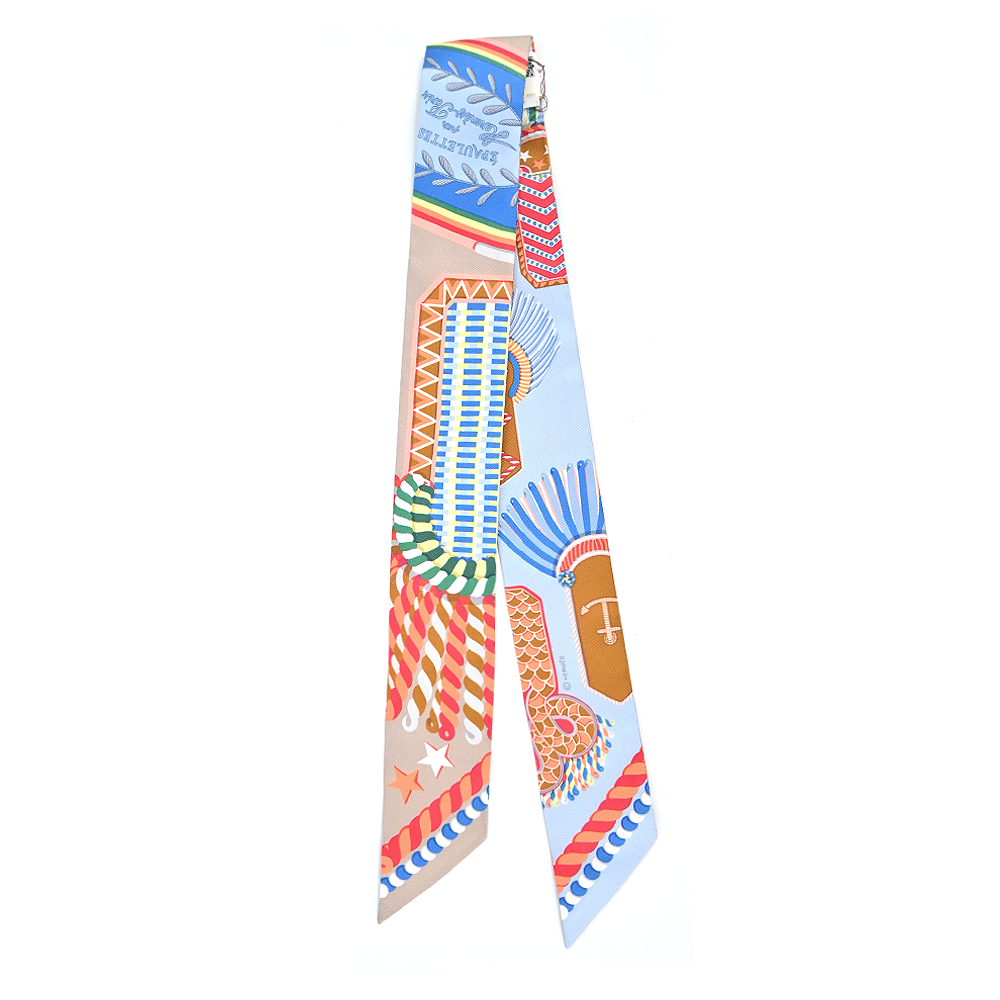 HERMES 愛馬仕 Epaulettes de Gala Twilly絲巾(天空藍/紅/黃)