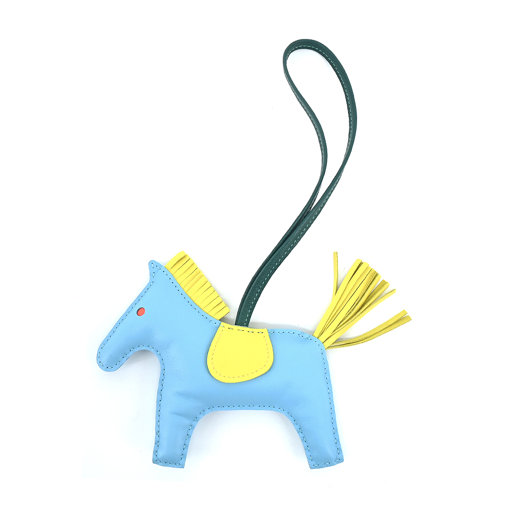 HERMES 愛馬仕 Rodeo小羊皮撞色手工馬兒吊飾(中/藍/黃)