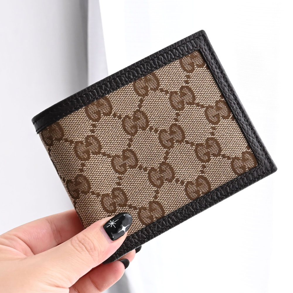 GUCCI 古馳 經典雙G LOGO緹花布皮飾邊多卡短夾.駝/深咖邊