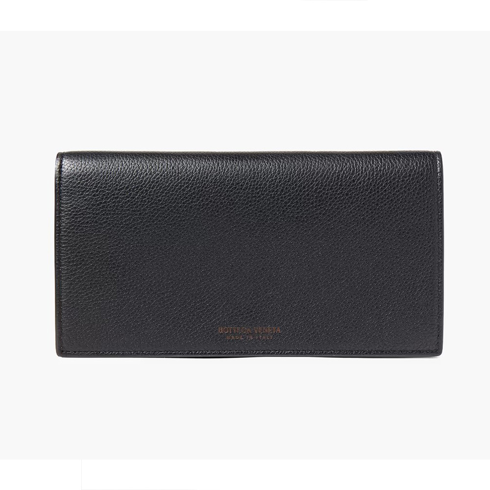 【BOTTEGA VENETA 】簡約烙印LOGO 小牛皮翻蓋 壓釦零錢袋長夾手拿包