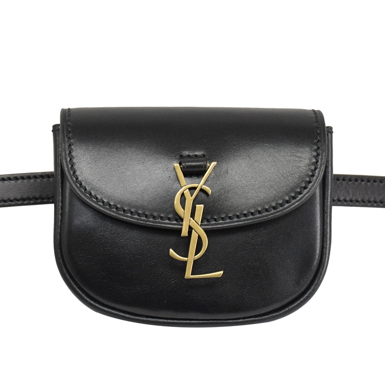 YSL KAIA 金屬小牛皮迷你卡片胸口包腰包黑
