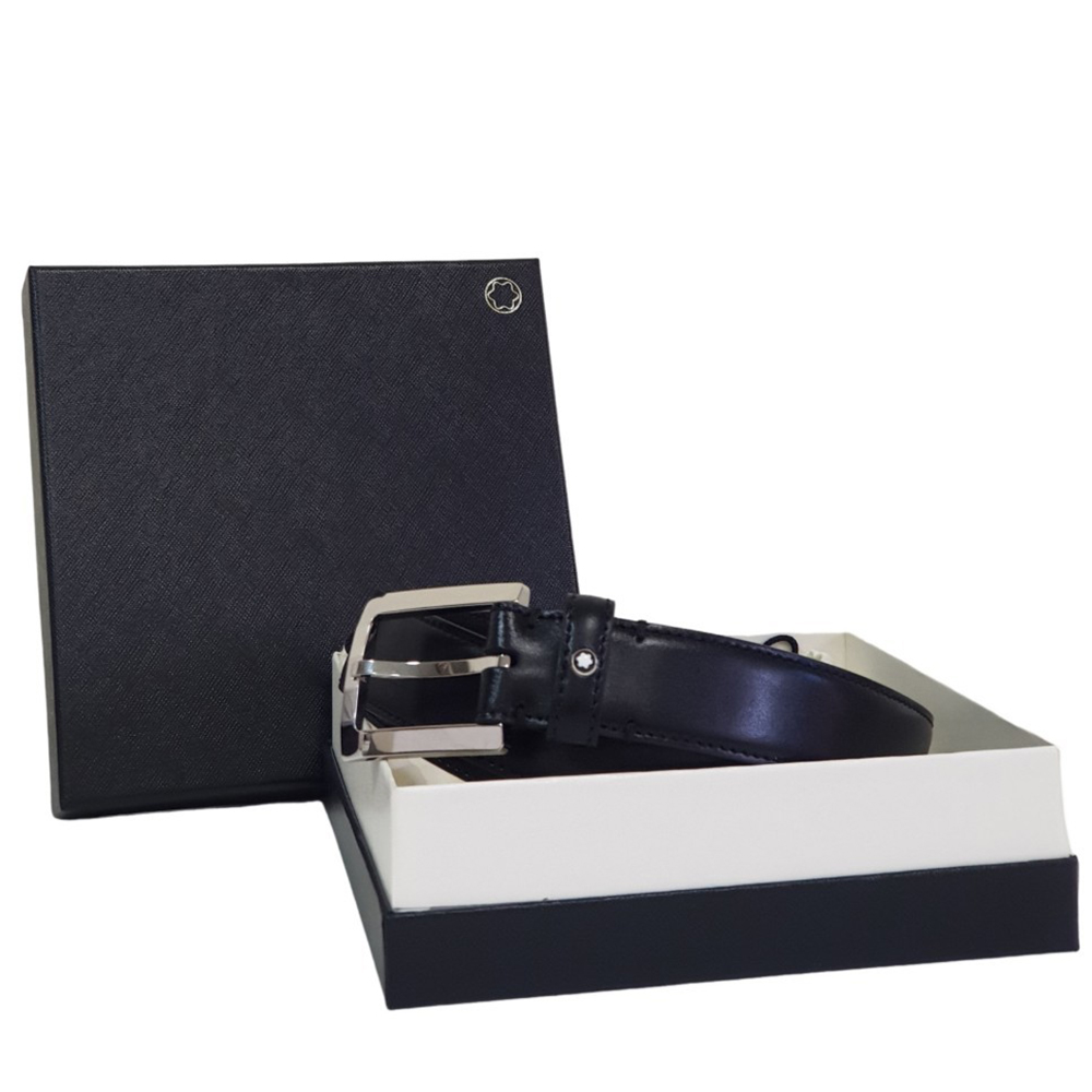 MONTBLANC 萬寶龍 120CM滑面皮革皮帶 長方形銀 11713405贈紙盒紙袋