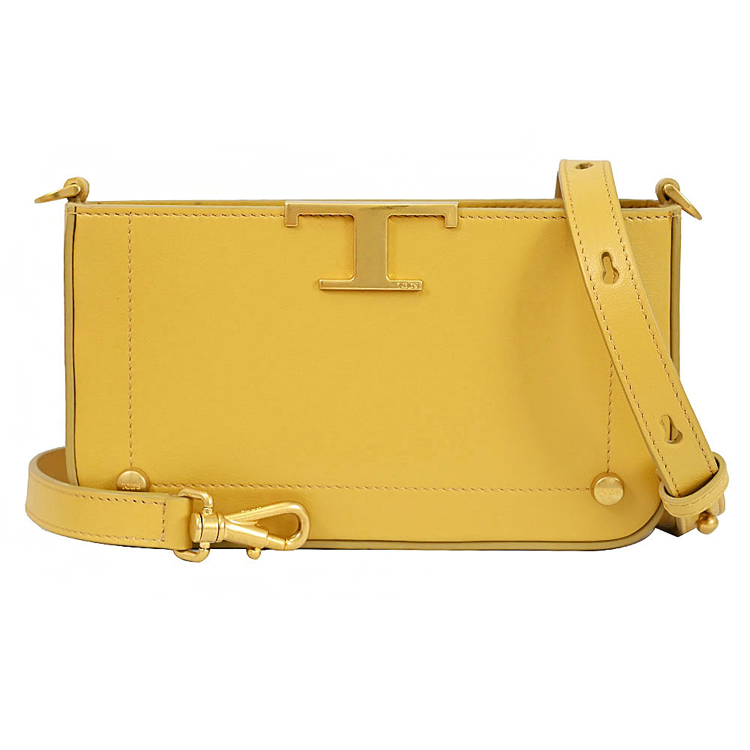 TOD'S TODS T Timeless 小牛皮迷你雙層斜背包.黃