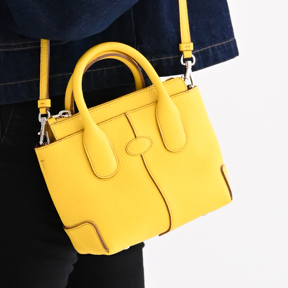 TOD'S Di Bag Mini 質感牛皮手提斜背兩用包.黃