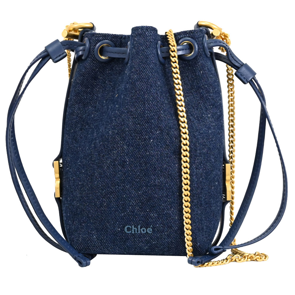 CHLOE 蔻依 MARCIE 質感牛仔布斜背迷你水桶包.深藍