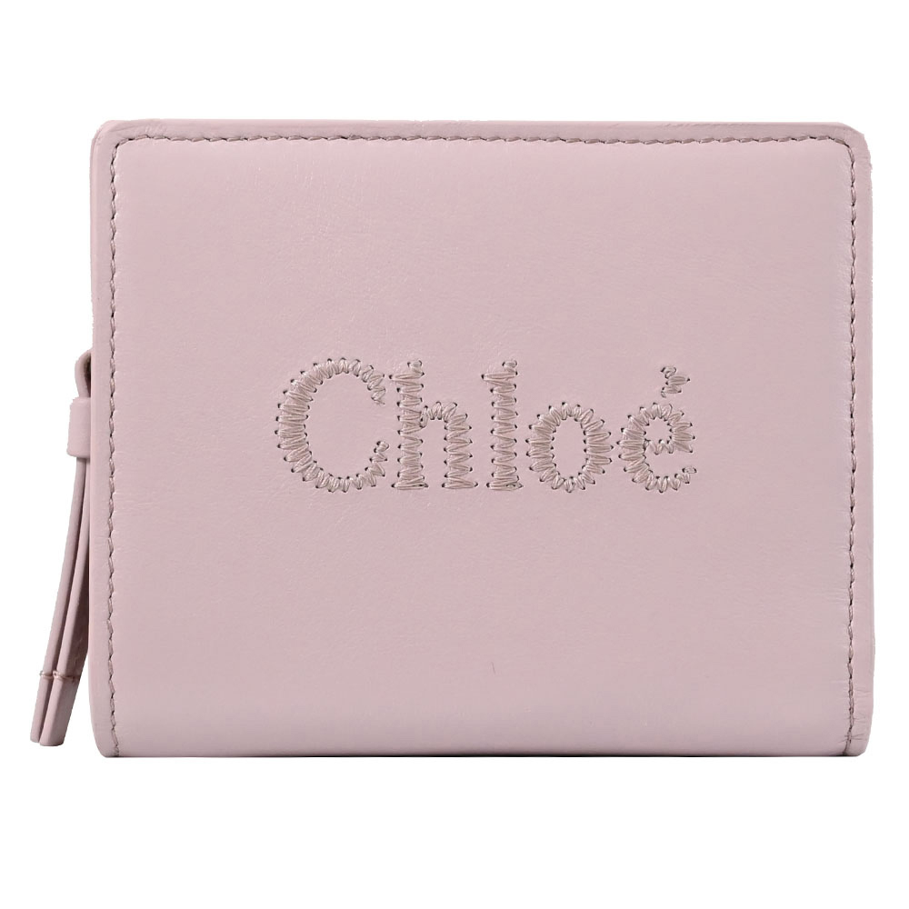 CHLOE 蔻依 SENSE 電繡LOGO小牛皮對開零錢短夾.淡紫