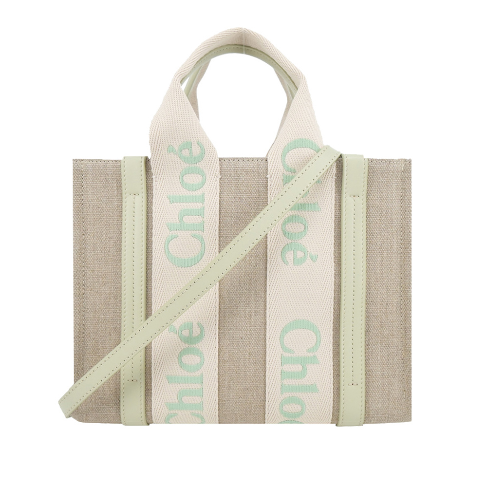 CHLOE 蔻依 Woody tote bag帆布迷你兩用包(小號/淺綠)