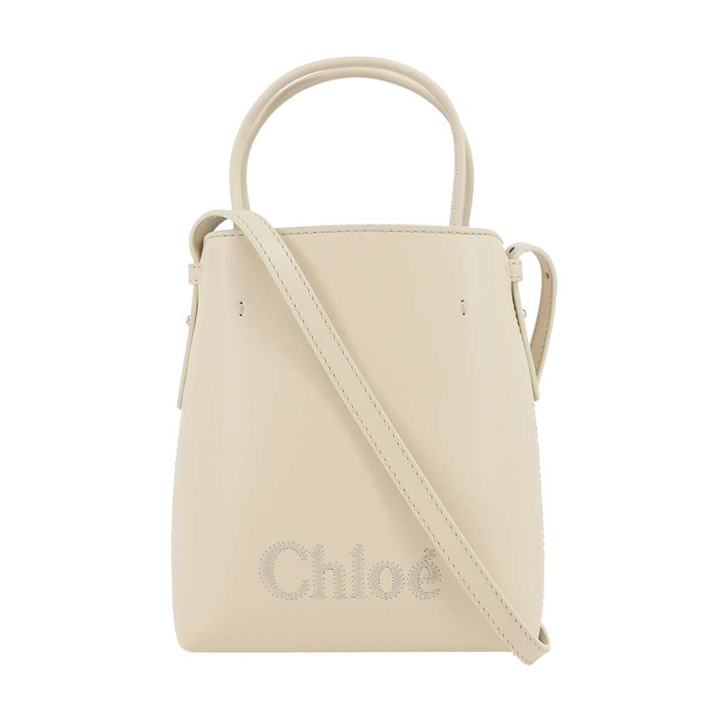 CHLOE 蔻依 Sense 壓印 LOGO 小牛皮兩用/水桶包(米白)