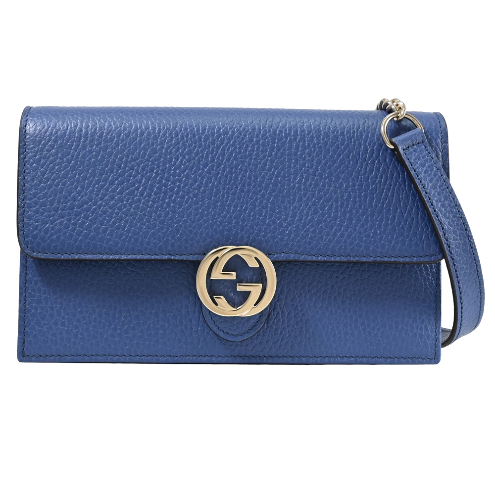 GUCCI 古馳 WOC 雙G LOGO 扣式金鍊三用包.寶藍