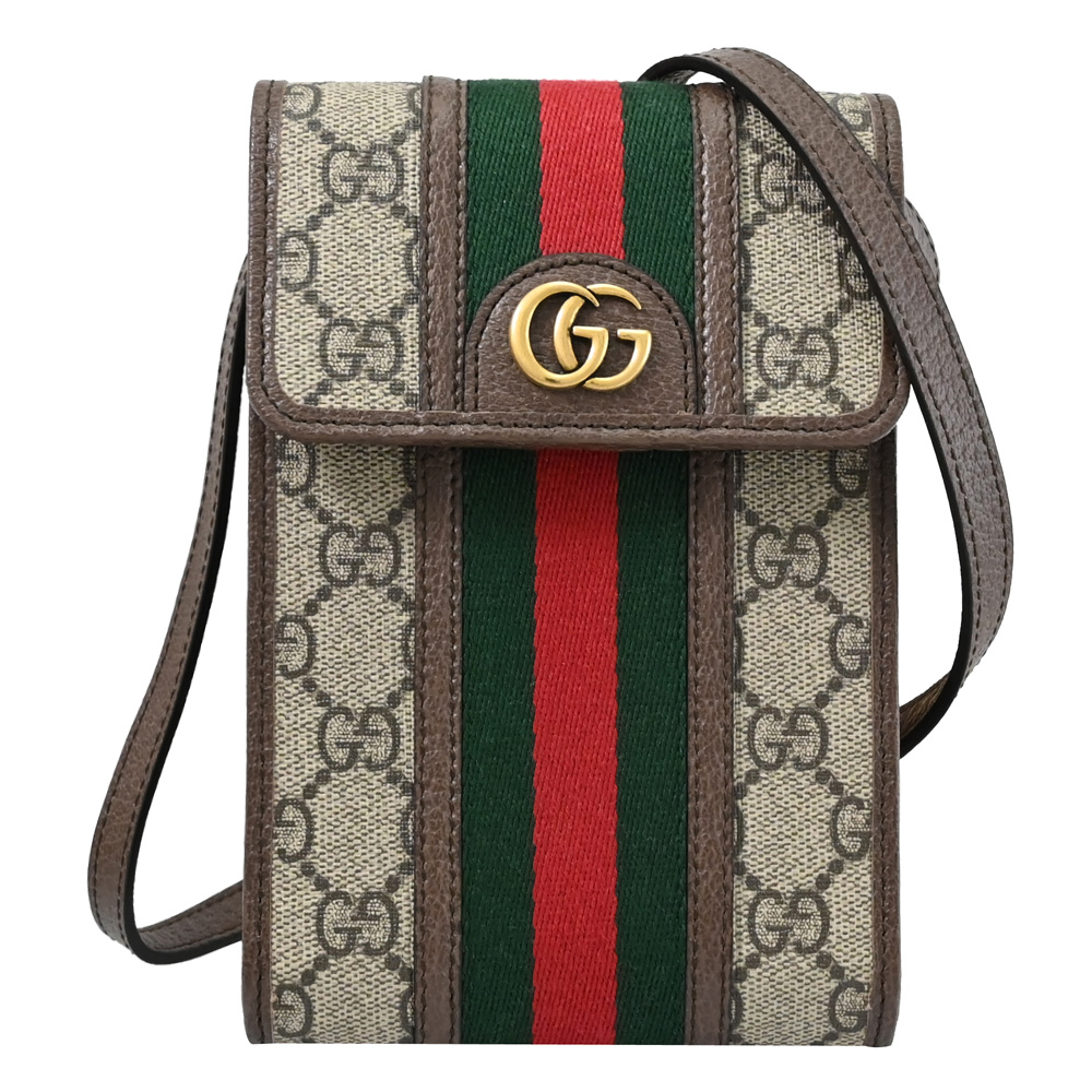 GUCCI 古馳 Ophidia 經典印花斜背手機包.駝/棕