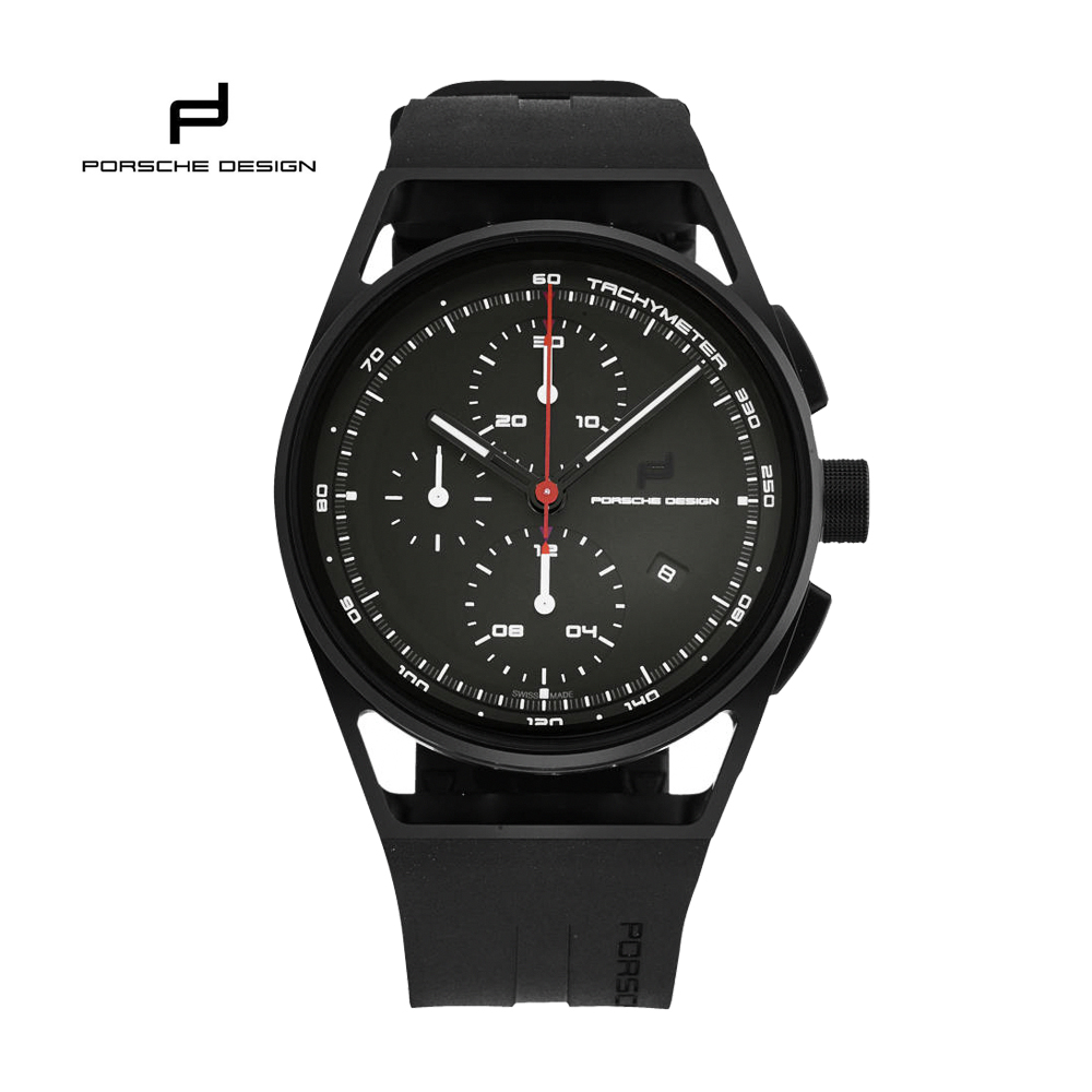 PORSCHE DESIGN 保時捷 精品 經典黑時尚三眼機械PU帶男士腕錶-6020102003062