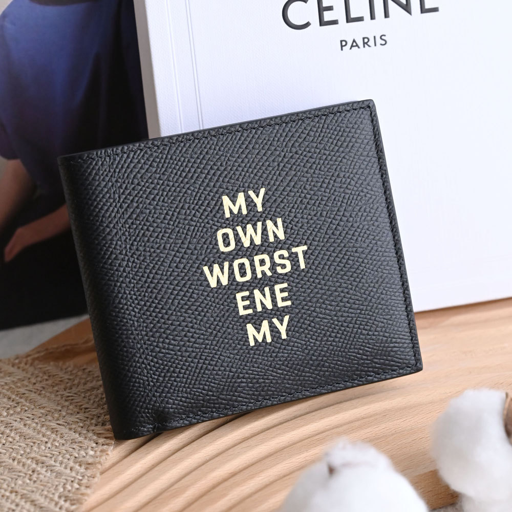 CELINE 燙金LOGO印字對開4卡零錢短夾.黑