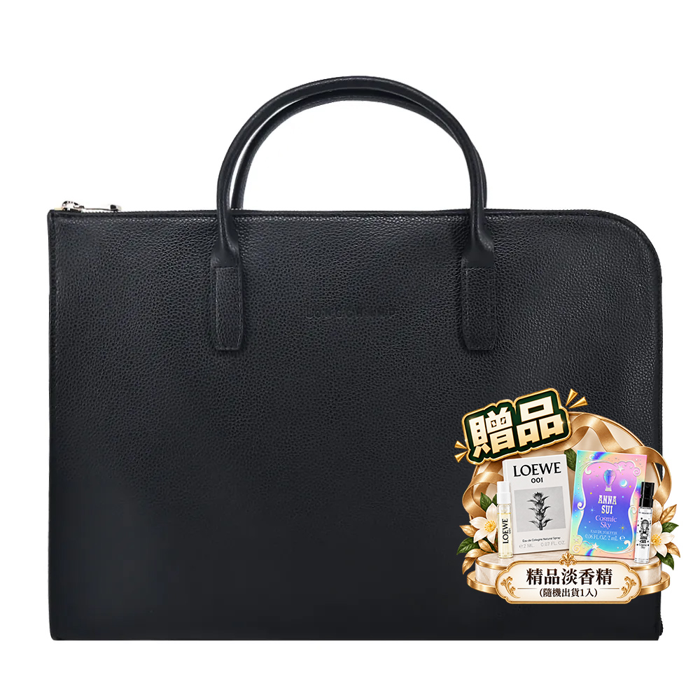 Longchamp LE FOULONN 系列牛皮手提公事包(小/黑)