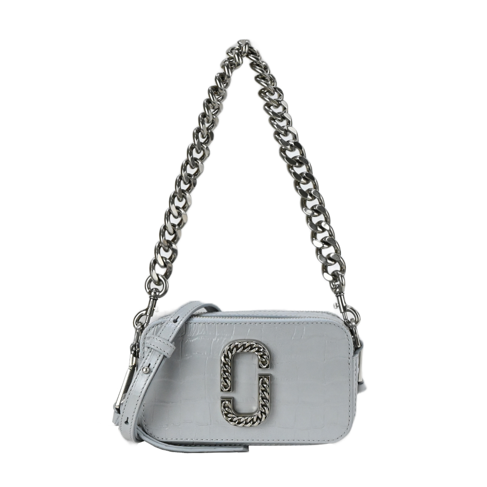 MARC JACOBS MJ SNAPSHOT鱷魚紋鎖鏈雙層斜背/相機包-灰