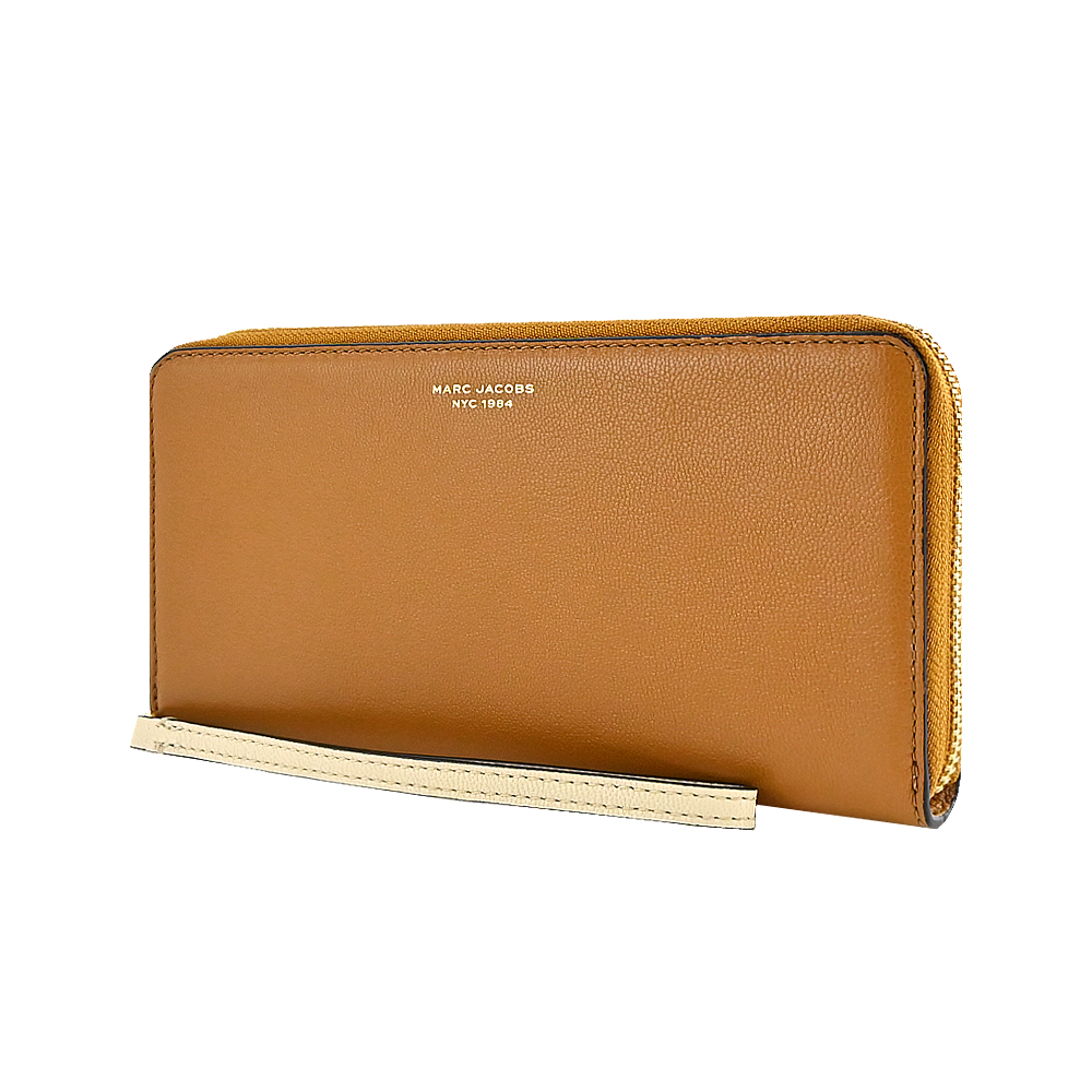 MARC JACOBS MJ THE SLIM 84羊皮燙金LOGO撞色手掛式字長夾-棕- PChome