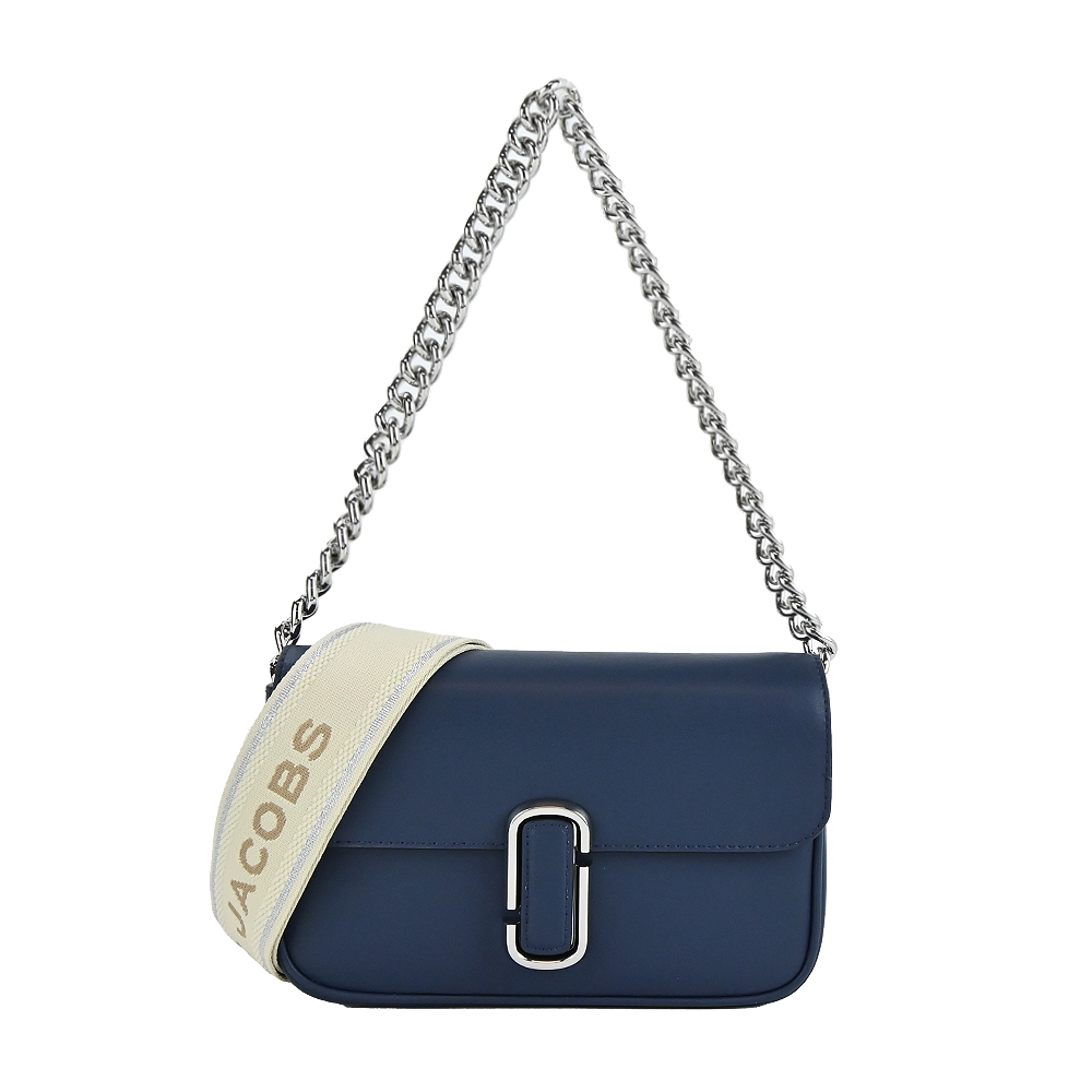 MARC JACOBS MJ THE J MARC寬背帶翻蓋兩用包-靛藍