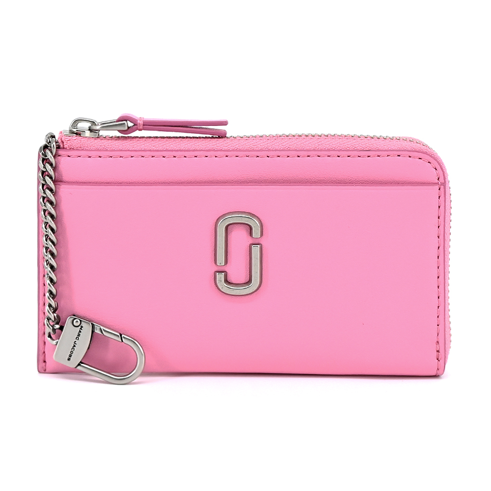 MARC JACOBS THE J MARC TOP 牛皮拉鍊鑰匙圈卡片零錢包-糖果粉