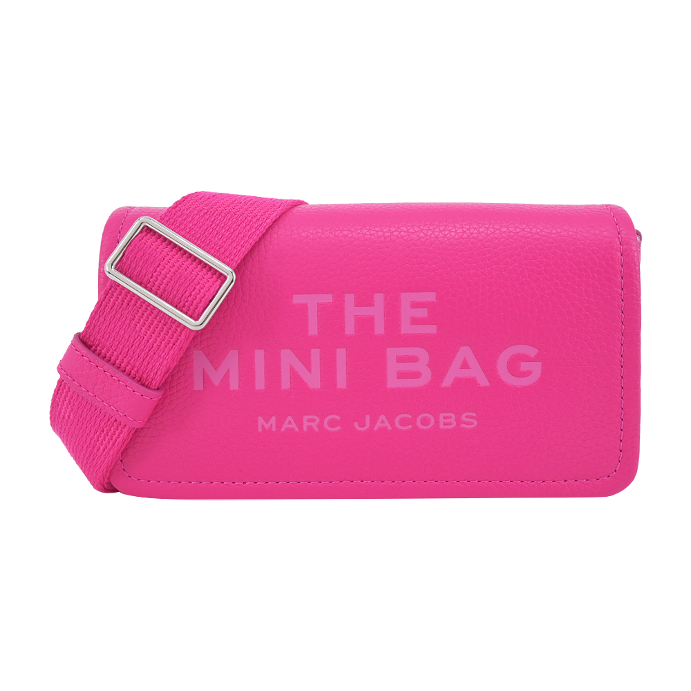MARC JACOBS THE LEATHER 荔枝紋翻蓋斜背包-迷你/桃紅色