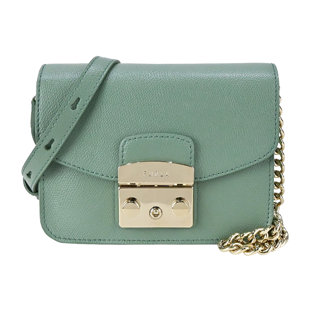 Furla CROSSBODY 荔枝紋壓釦斜背包-湖水綠
