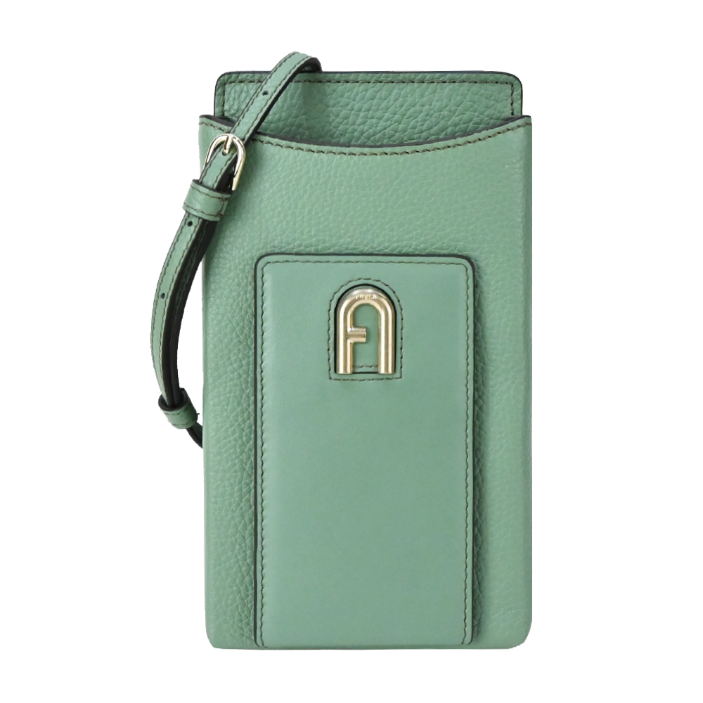 Furla PRIMULA拱門LOGO荔枝紋斜背手機包-湖水綠