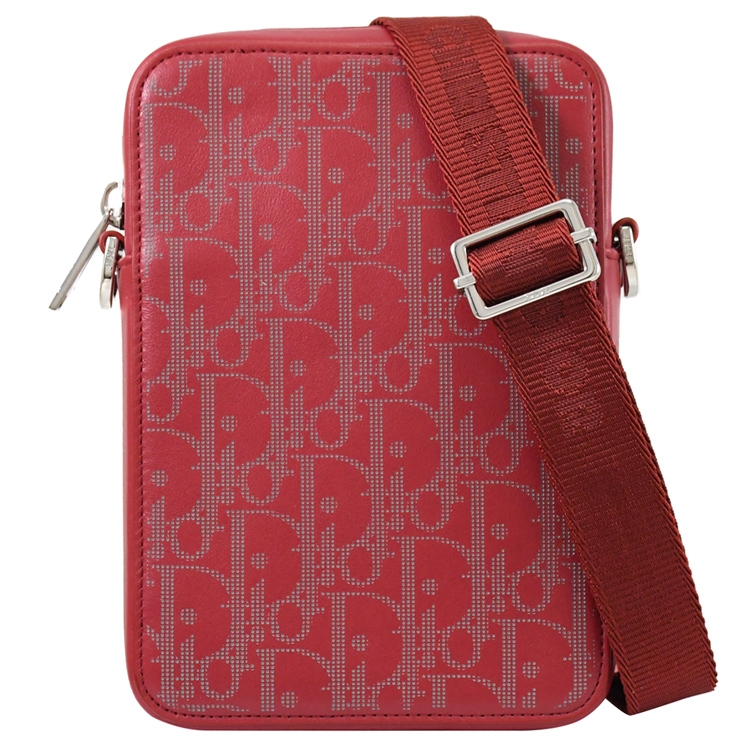 Dior 迪奧 Christian Vertical滿版LOGO斜背方包手機包.紅
