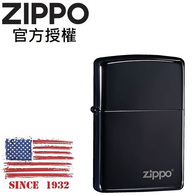 Zippo 【官方授權店】High Polish Black Logo黑炫冰標誌 防風打火機
