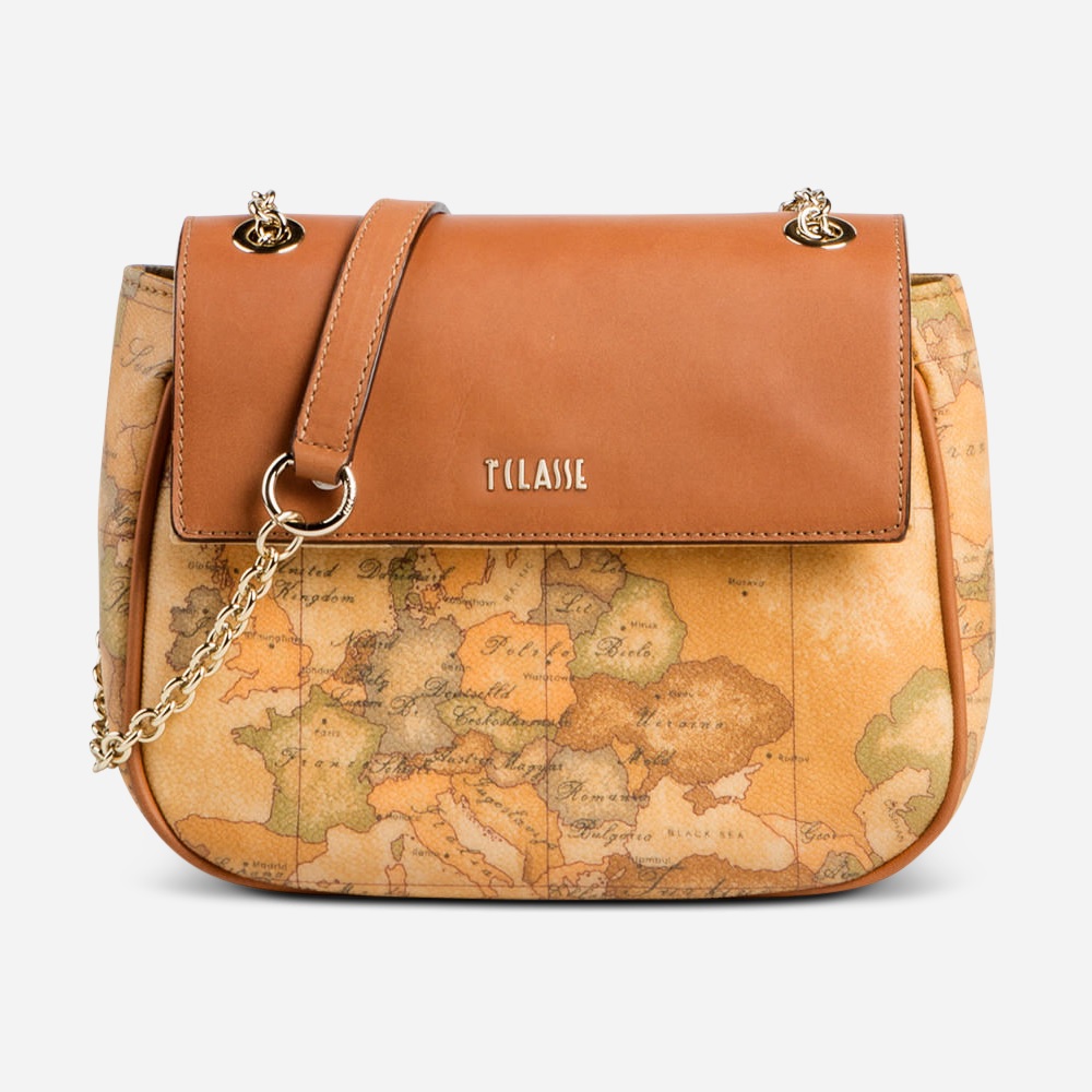 Alviero Martini 【 義大利地圖包】隨身鍊帶小側包21cm(小)-地圖黃