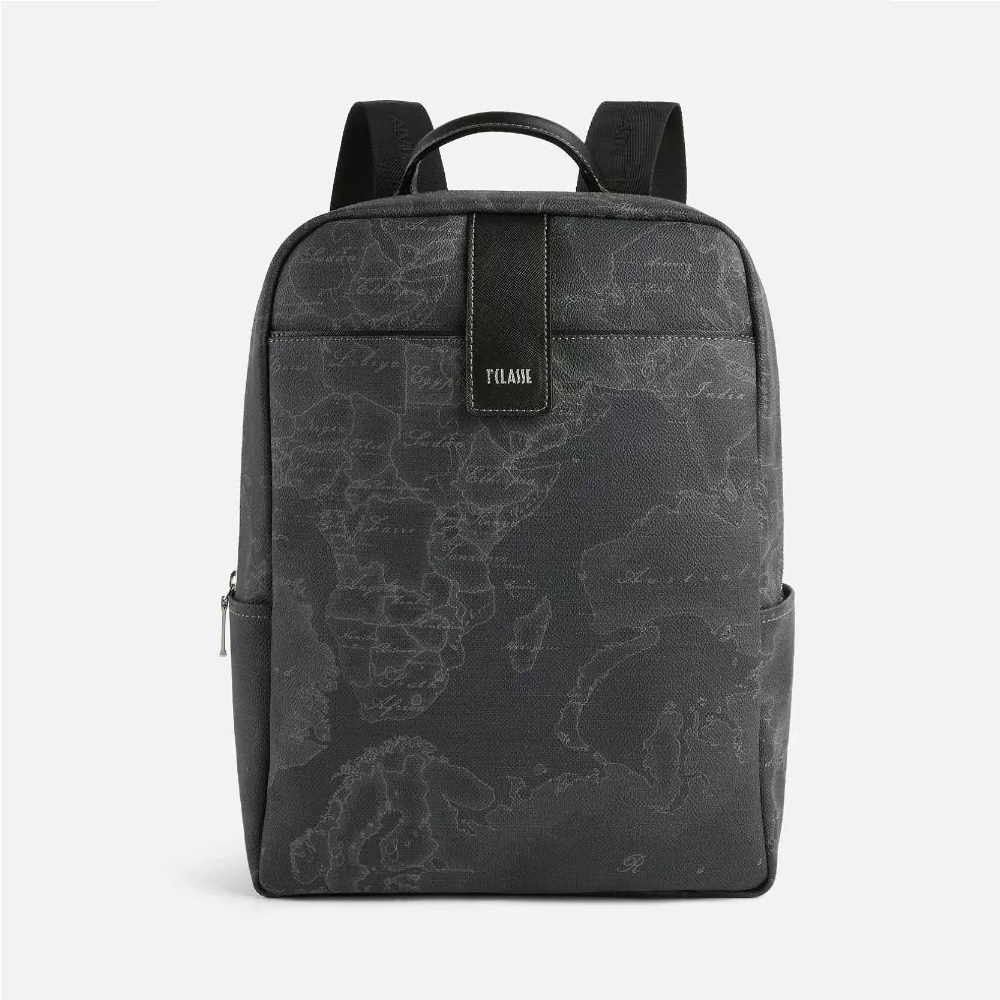 Alviero Martini 【 義大利地圖包】旅行王者 經典地圖商務13吋筆電後背包35cm-地圖黑