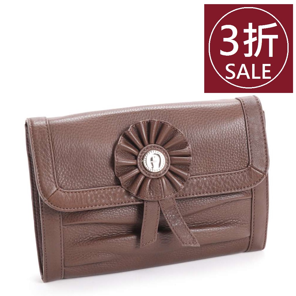 AIGNER 艾格納 Evening Bag 真皮徽章鐵鍊肩背晚宴包-巧克力