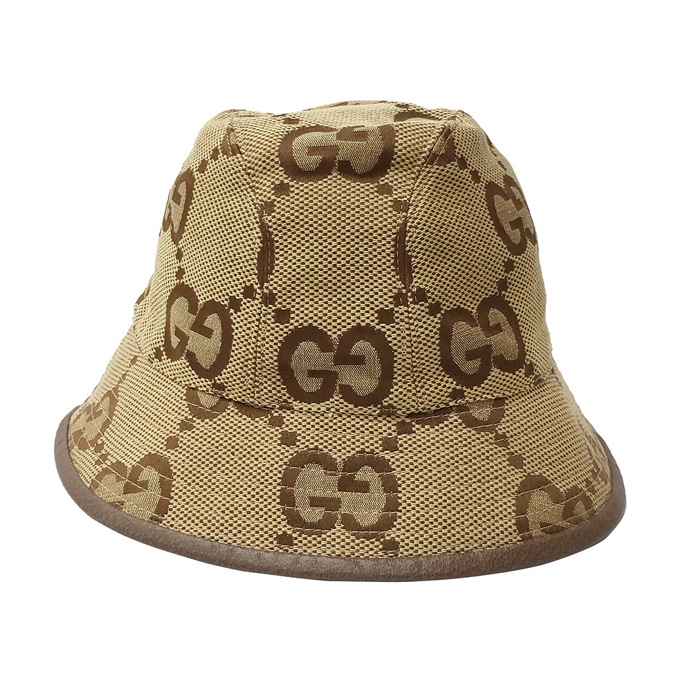 GUCCI 古馳 681256 GG jumbo系列大LOGO輕盈漁夫帽(S棕色)