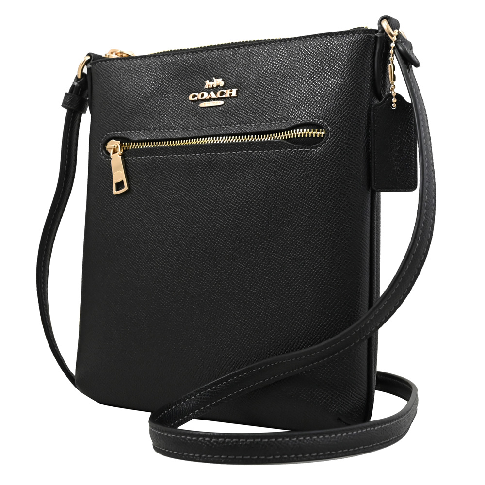 COACH 蔻馳 經典馬車LOGO荔紋皮革斜背包.黑