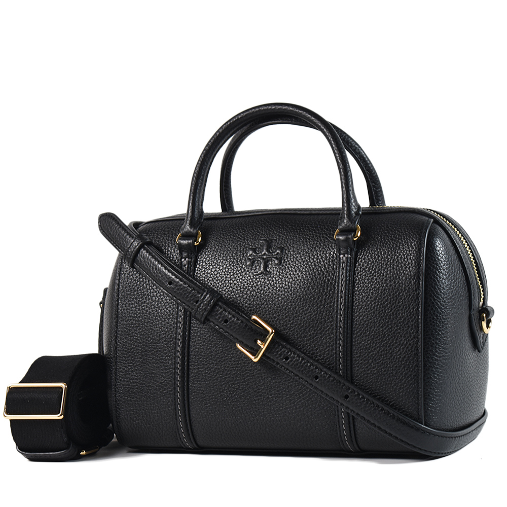 TORY BURCH THEA 荔枝紋手提/斜背二用波士頓包-黑色/大