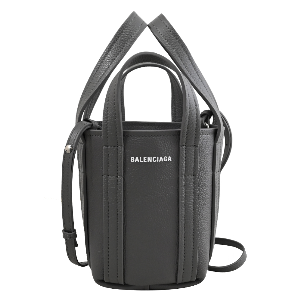 BALENCIAGA 巴黎世家 EVERYDAY NORTH-SOUTH Mini 雙提把牛皮手提斜背兩用包.灰
